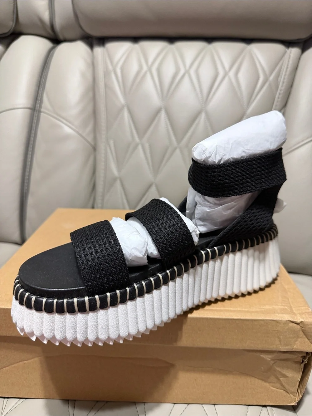 Steve Madden Shelle Platform Sandals in Black and White